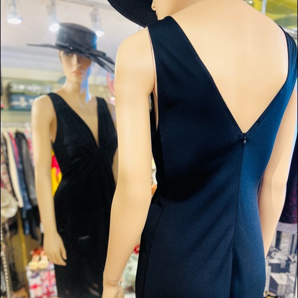 ULTRA OZBEK Made in Italy Midi V neck sleeveless little black dress size small - Picture 12 of 15